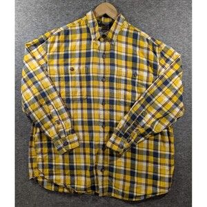 Duluth Trading Flannel Shirt Mens Yellow Plaid Collared Button Up Size XL